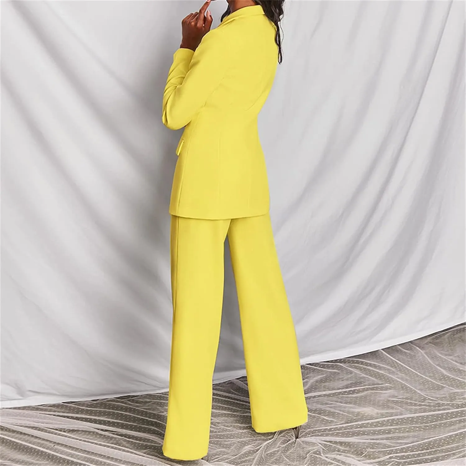 2 Piece Outfits for Women,Women's Sexy Deep V Neck Business Casual Office Suits Wide Leg Pants Suits Jacket