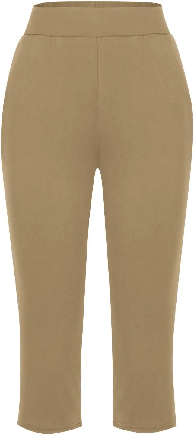 2024 Capris Pants for Women Summer Casual High Wasit Capri Yoga Pants Comfy Stretchy Cropped Lounge Pants with Pocket
