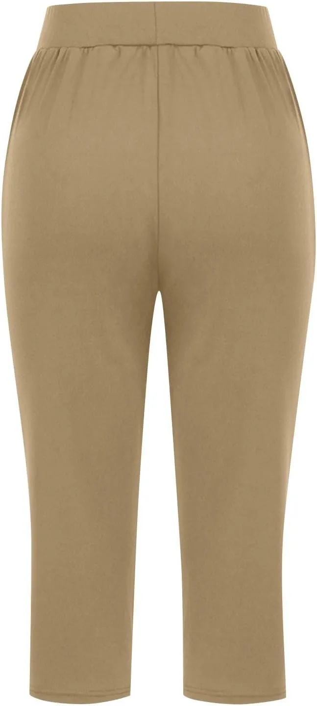 2024 Capris Pants for Women Summer Casual High Wasit Capri Yoga Pants Comfy Stretchy Cropped Lounge Pants with Pocket