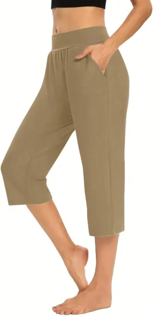 2024 Capris Pants for Women Summer Casual High Wasit Capri Yoga Pants Comfy Stretchy Cropped Lounge Pants with Pocket