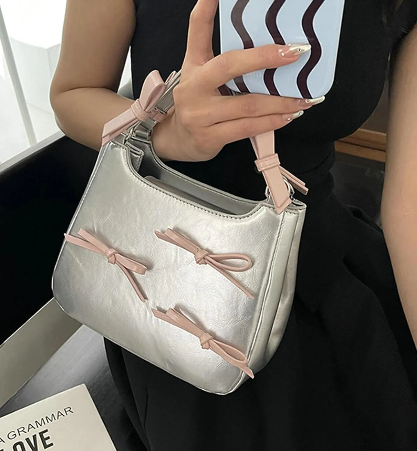 2025 Cute Bowknot Small Handbag Women Shoulder Top Handle Crossbody Wristlet Bag