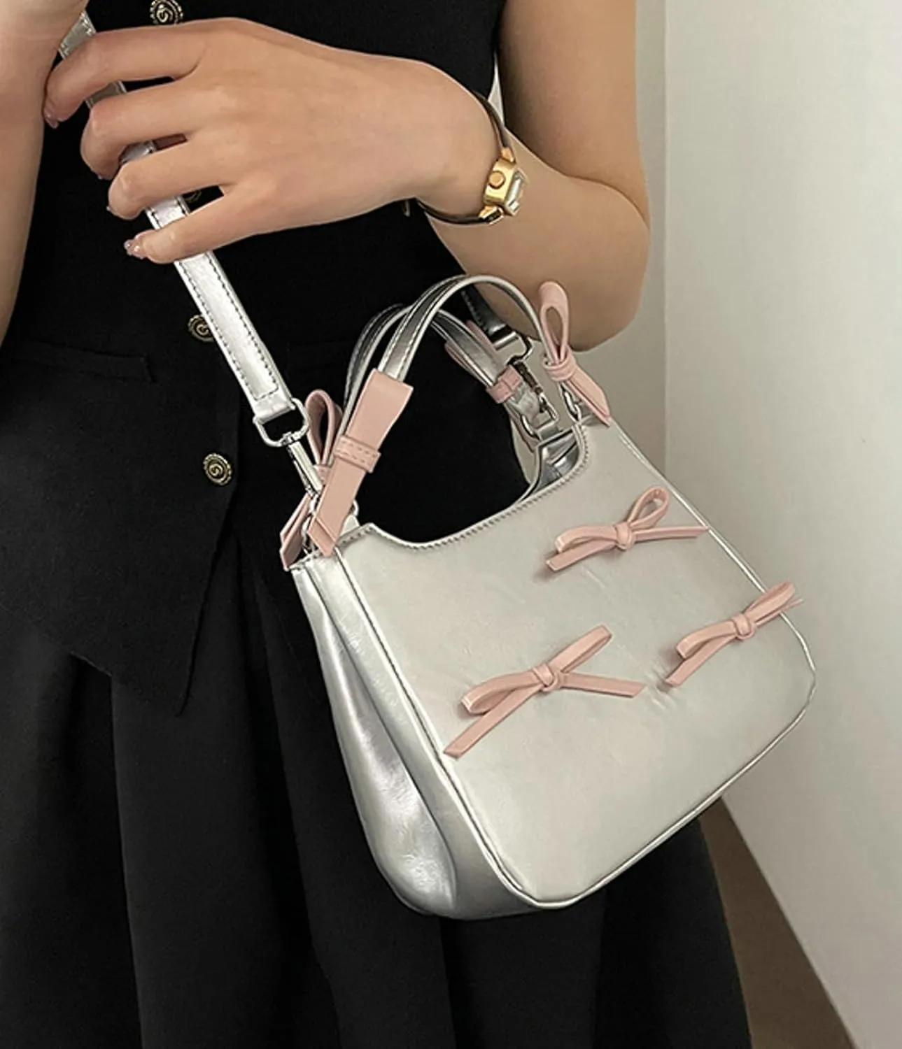 2025 Cute Bowknot Small Handbag Women Shoulder Top Handle Crossbody Wristlet Bag