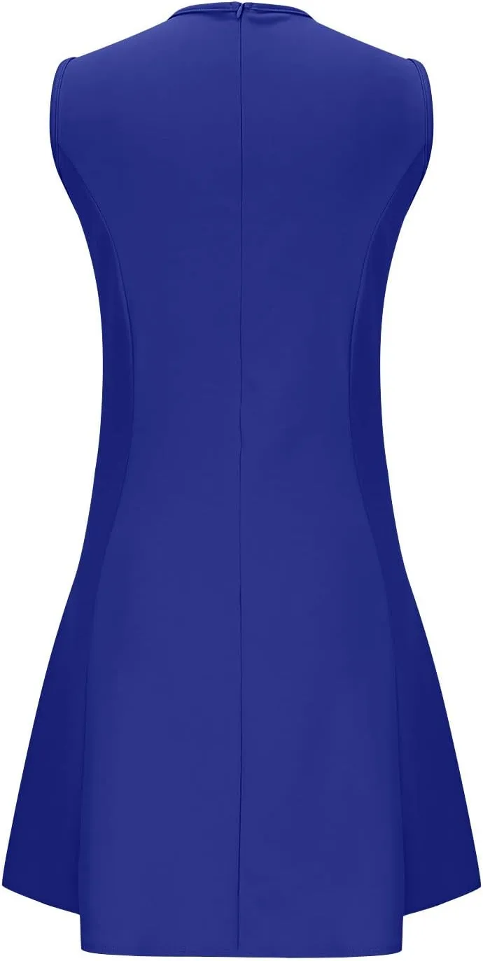 2025 Elegant Tank Dresses for Women Solid Color Crew Neck Sleeveless Bow Mini Dress A-Line Casual Office Dresses