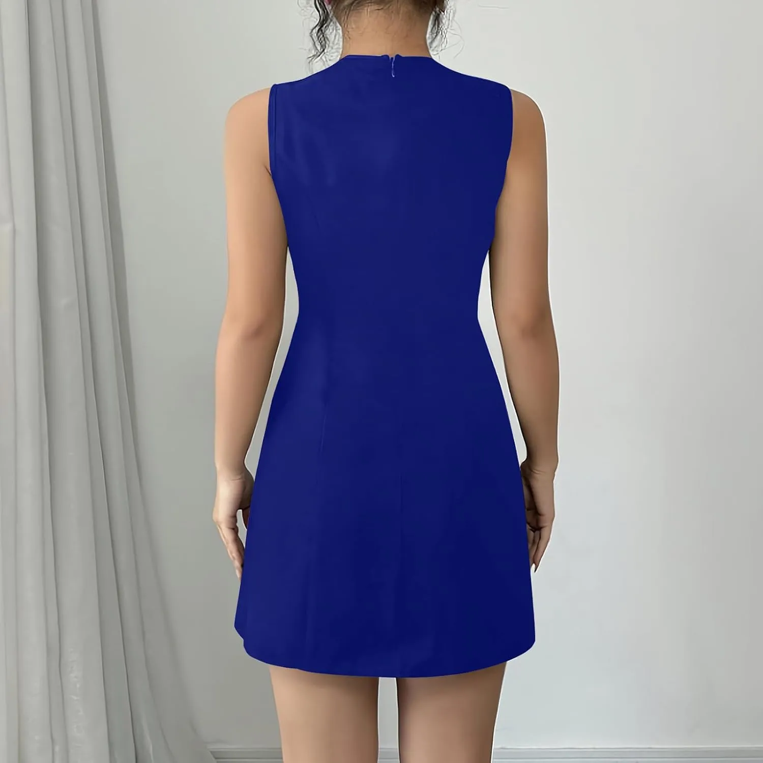 2025 Elegant Tank Dresses for Women Solid Color Crew Neck Sleeveless Bow Mini Dress A-Line Casual Office Dresses