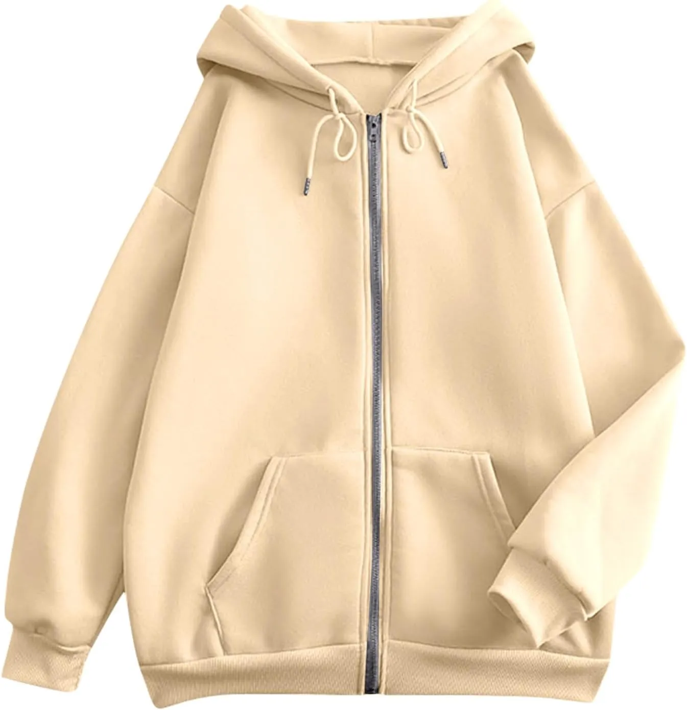 2025 Spring Women's Drawstring Zip Up Cute Hoodies Soft Jacket Plus Size Casual Sweatshirts with Pocket