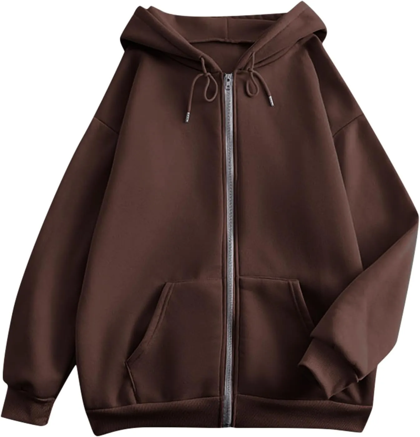 2025 Spring Women's Drawstring Zip Up Cute Hoodies Soft Jacket Plus Size Casual Sweatshirts with Pocket