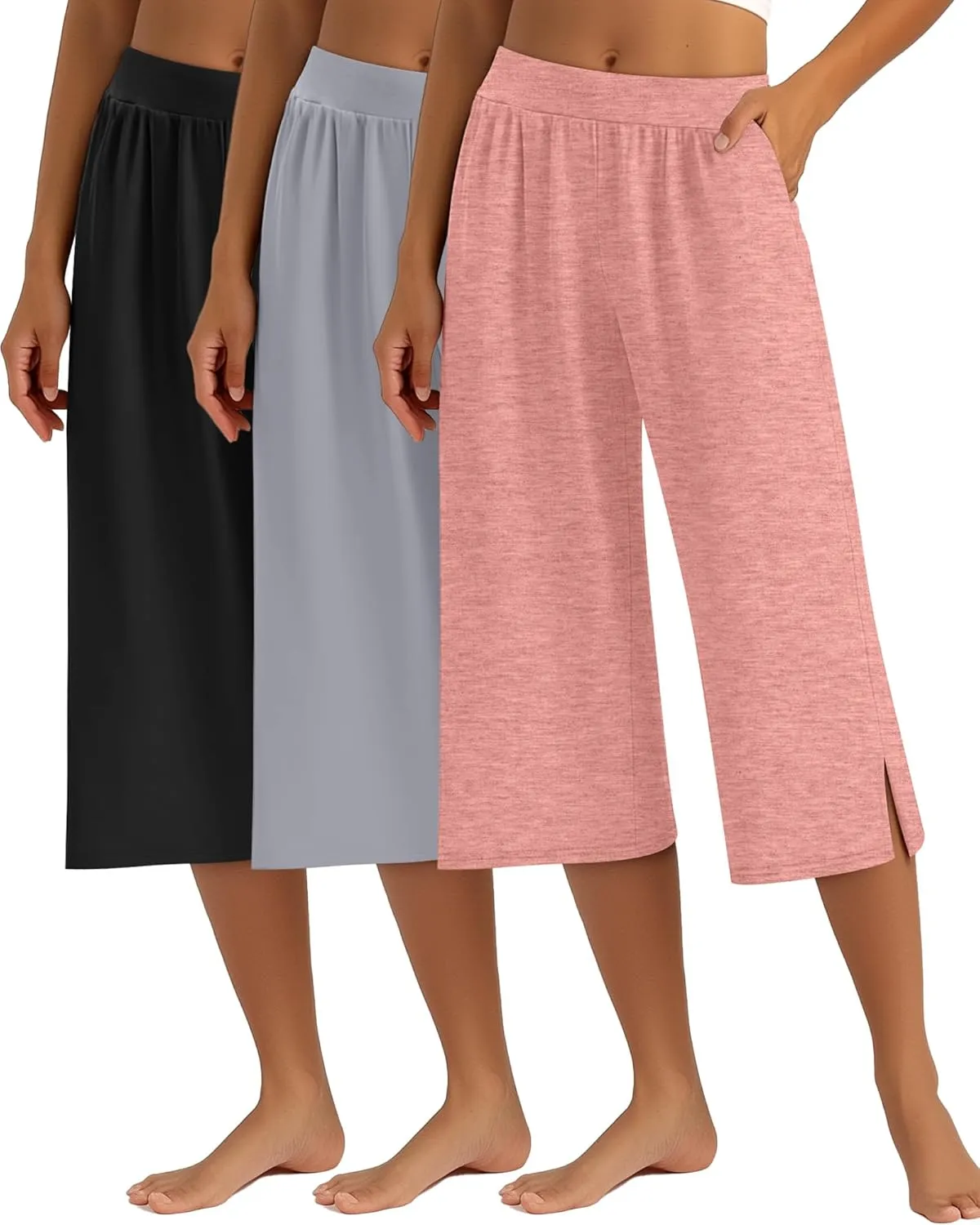 3 Pack Women's Capri Pants Capri Joggers Loose Cropped Workout Sweatpants Running Lounge Pants with Pockets