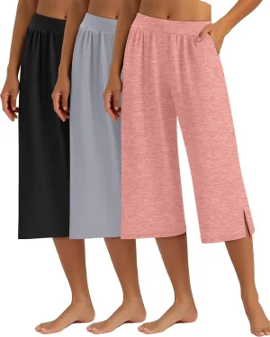 3 Pack Women's Capri Pants Capri Joggers Loose Cropped Workout Sweatpants Running Lounge Pants with Pockets