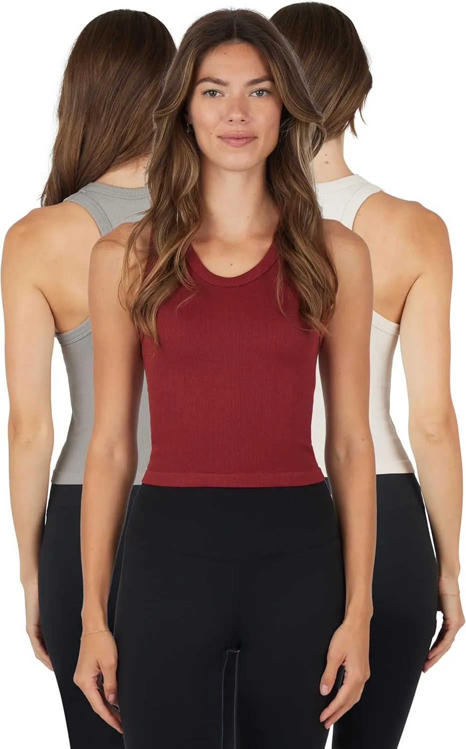 90 Degree By Reflex Womens Seamless Tank Ribbed Fitted Racerback Top 3 Pack