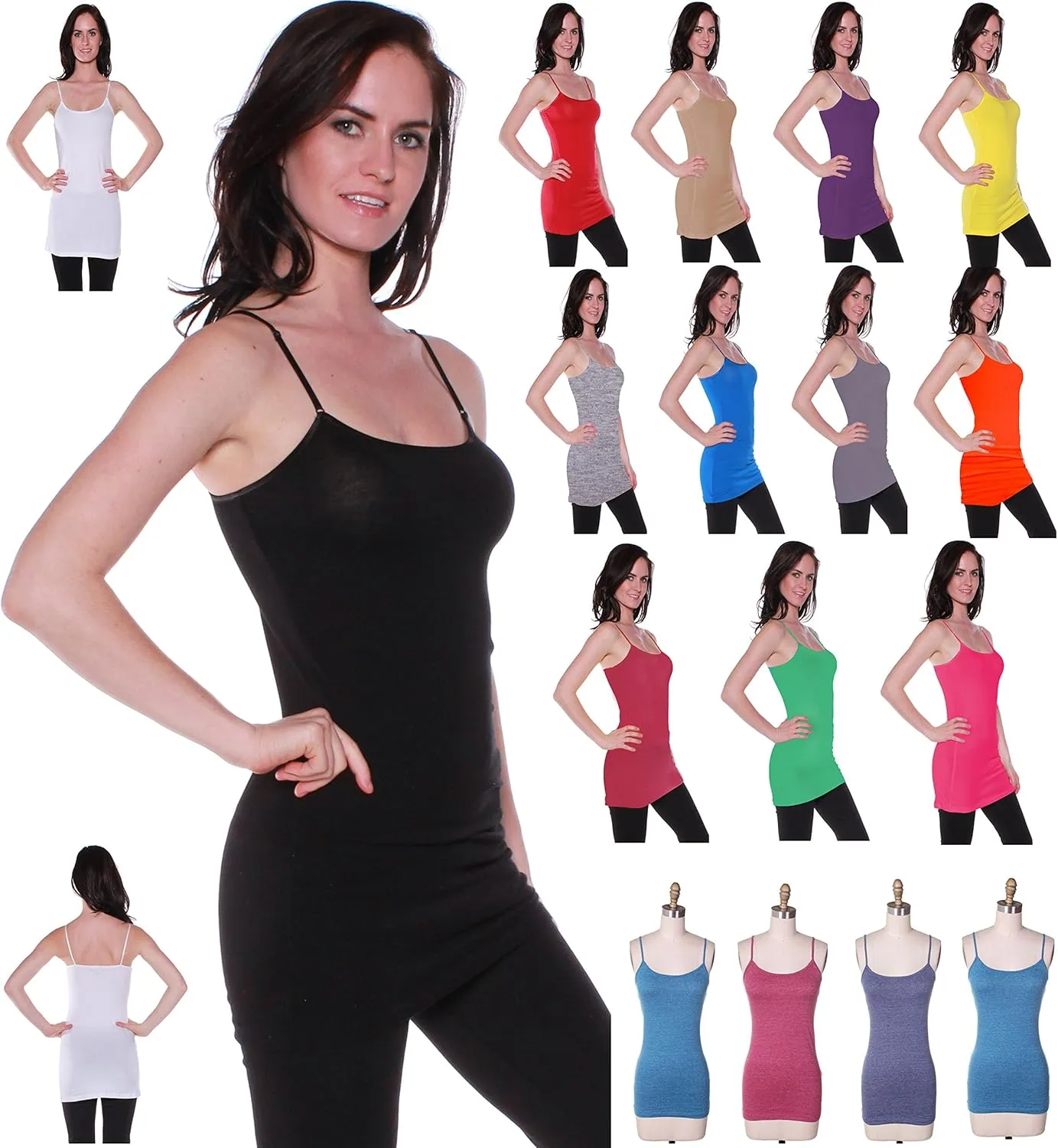 Active Basic Junior Women's Casual Plain Layering Camisole Cami Top Tank - 4 Pack