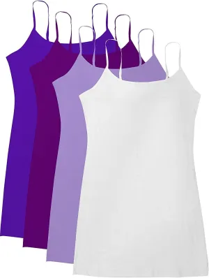 Active Basic Junior Women's Casual Plain Layering Camisole Cami Top Tank - 4 Pack