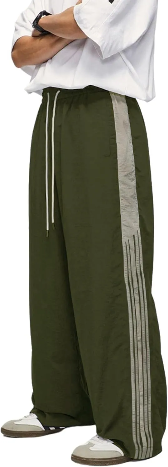 Aelfric Eden Striped Track Pants Men Parachute Pants Women Baggy Sweatpants Y2k Wide Leg Cargo Pants with Drawstring