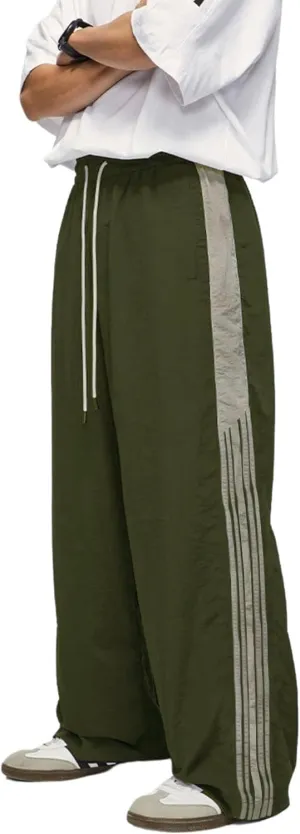 Aelfric Eden Striped Track Pants Men Parachute Pants Women Baggy Sweatpants Y2k Wide Leg Cargo Pants with Drawstring