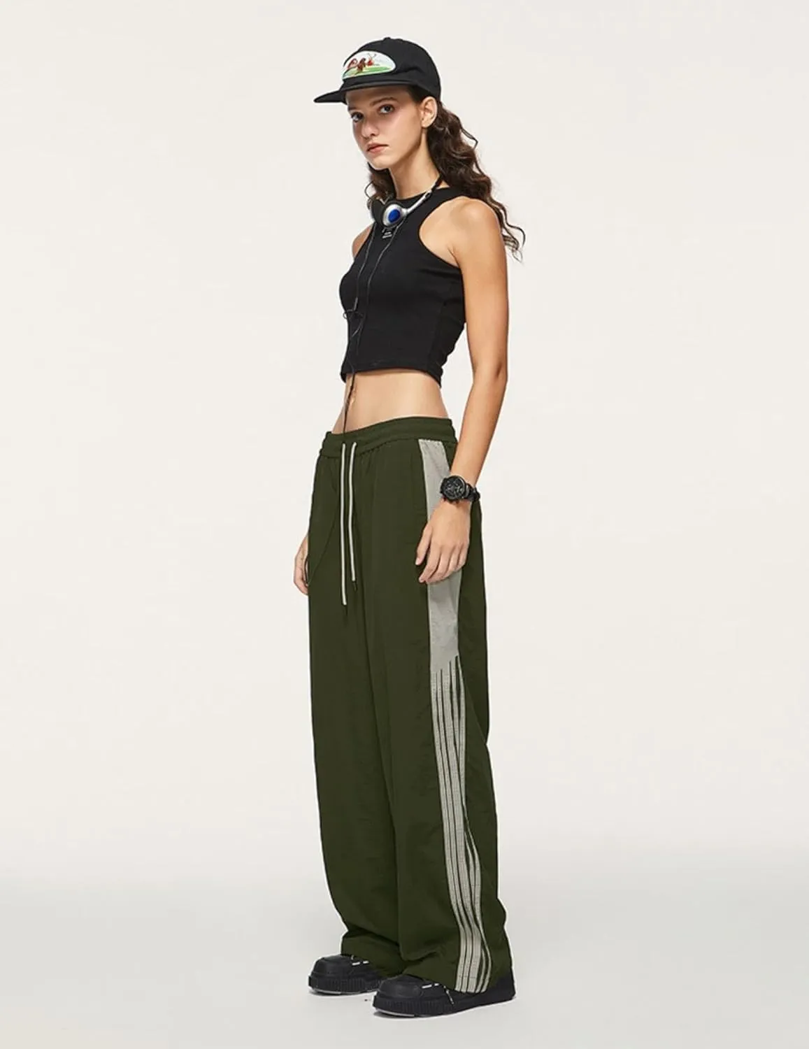 Aelfric Eden Striped Track Pants Men Parachute Pants Women Baggy Sweatpants Y2k Wide Leg Cargo Pants with Drawstring