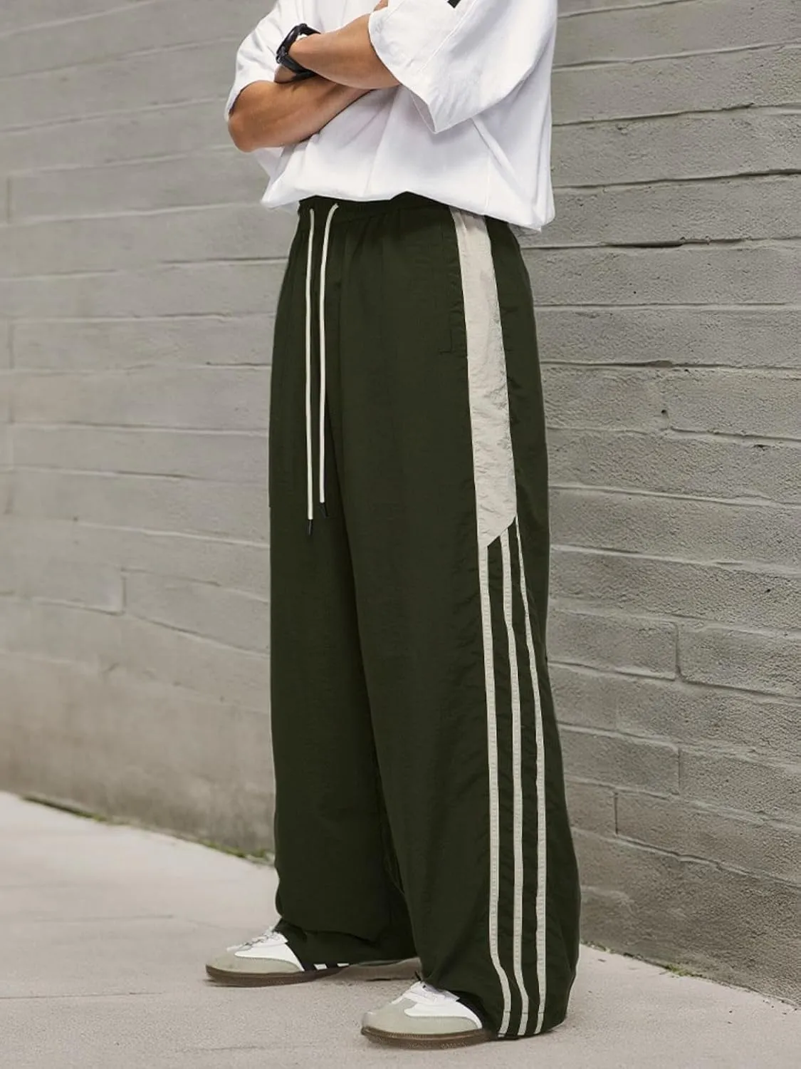 Aelfric Eden Striped Track Pants Men Parachute Pants Women Baggy Sweatpants Y2k Wide Leg Cargo Pants with Drawstring