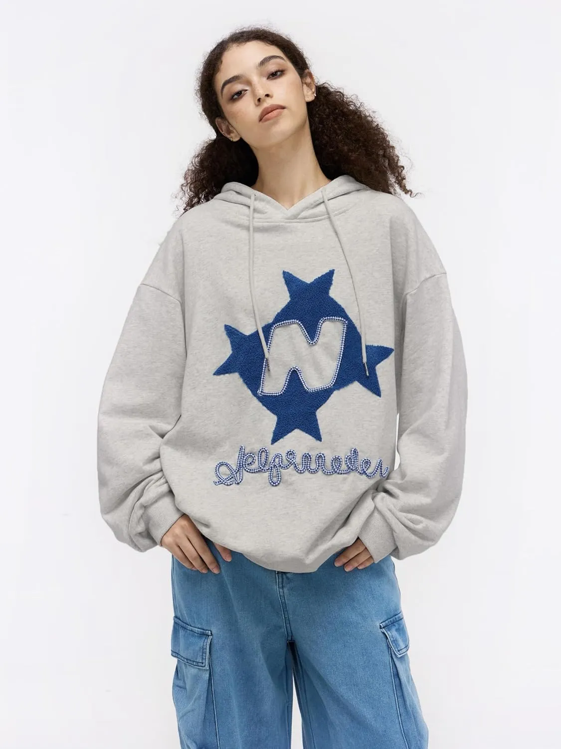 Aelfric Eden Y2k Hoodie Women Graphic Oversized Hoodies Star Embroidered Hoodied Sweatshirt Casual Vintage Pullover
