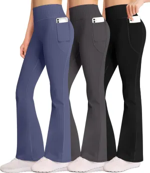 AENLLEY Girl Yoga Flare Wide Leg Tummy Control Stretchy Pants for Causal with Pockets 3 Pack