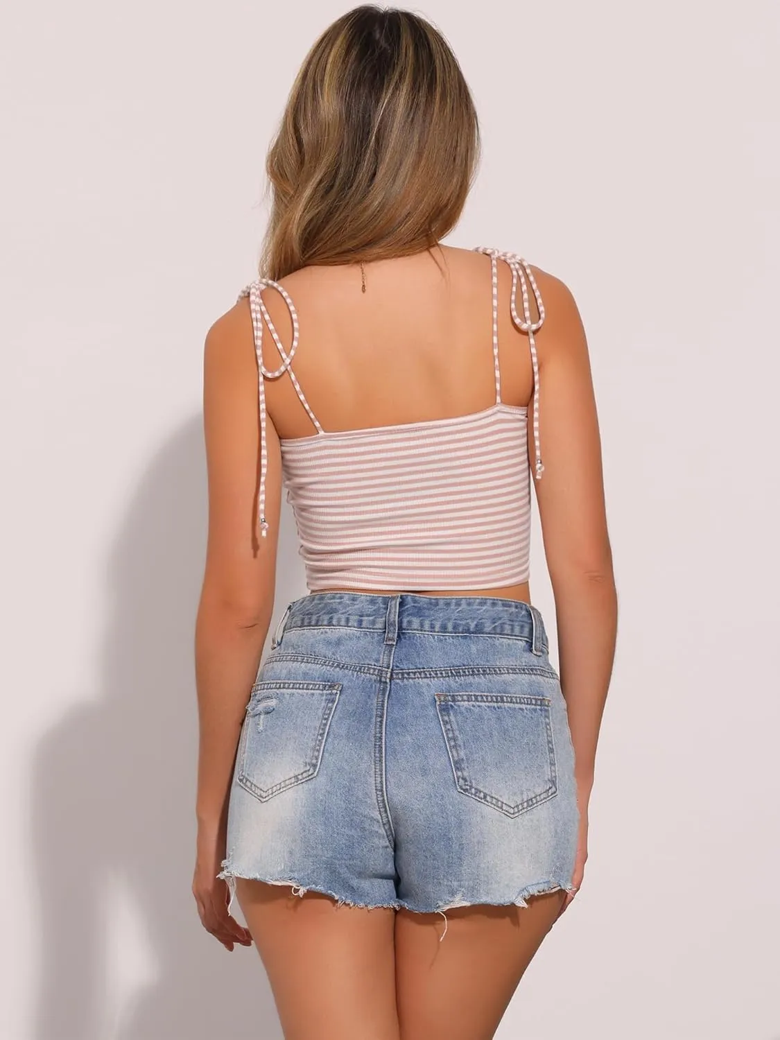 Allegra K Women's Cami Tube Top Tie Spaghetti Straps Sleeveless Summer Crop Tops