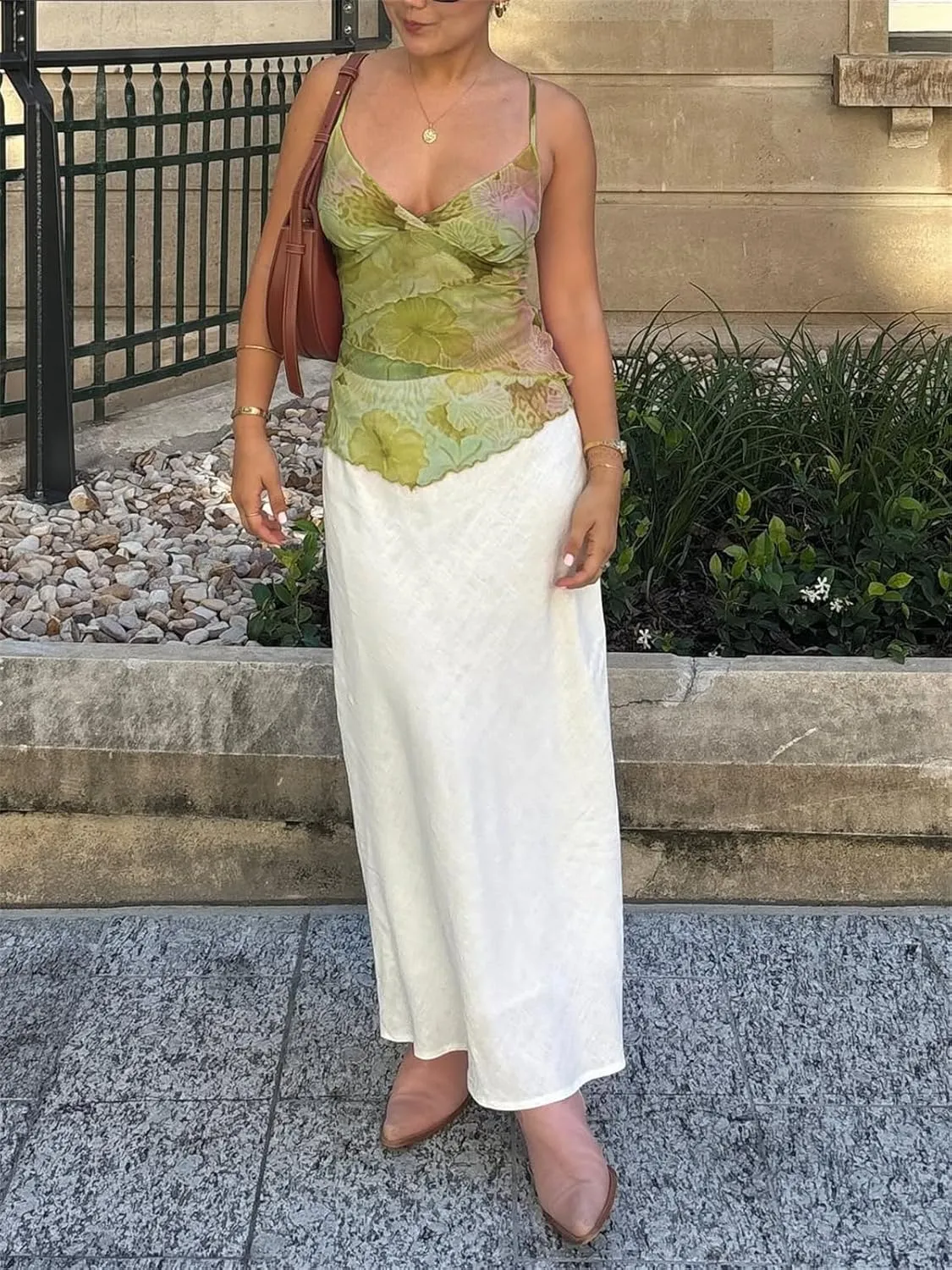 Alyweatry Women Vintage Y2k Mesh Cami Top Sleeveless Deep V Neck Spaghetti Strap Floral Print Going Out Summer Camisole