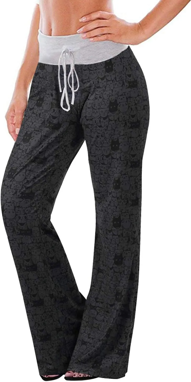 AMiERY Women's Comfy Casual Pajamas Pant Floral Printed High Waist Wide Legs Lounge Pants Trousers