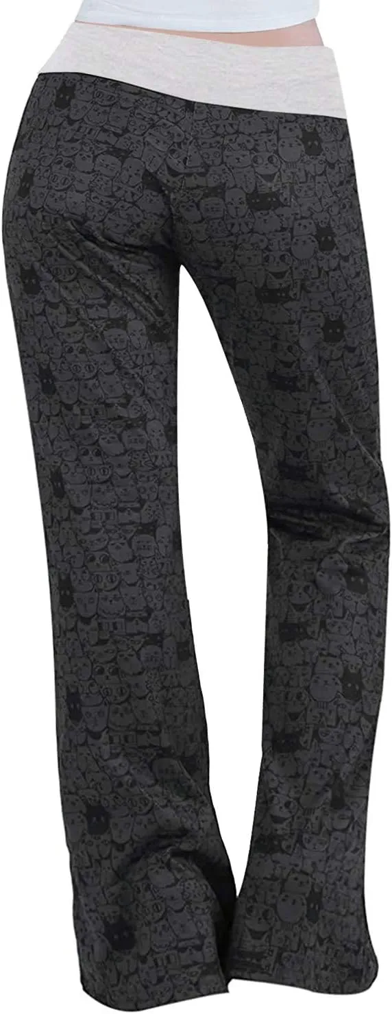 AMiERY Women's Comfy Casual Pajamas Pant Floral Printed High Waist Wide Legs Lounge Pants Trousers