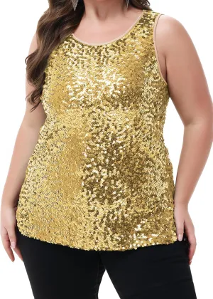 Anna-Kaci Womens Plus Size Sleeveless Sequin Tops Sparkle Shine Tank Top