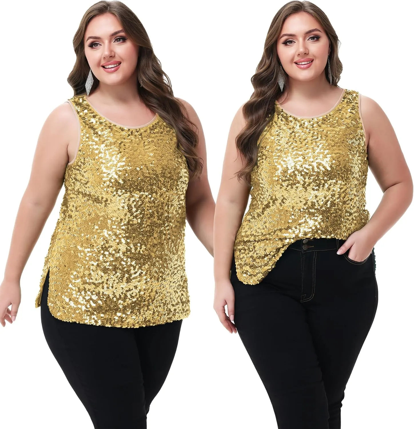 Anna-Kaci Womens Plus Size Sleeveless Sequin Tops Sparkle Shine Tank Top
