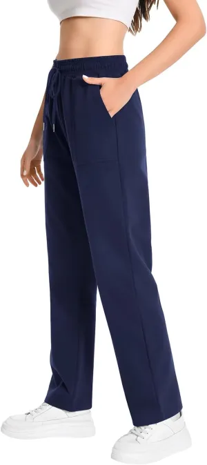 Auriviz Widen Waistband Sweat Pants for Women Exposed Pockets Lounge Sweatpants Straight Leg Pants 29 Inseam