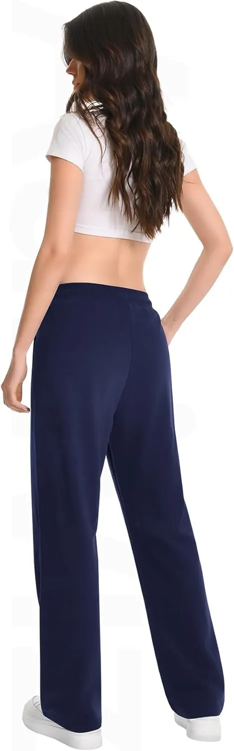 Auriviz Widen Waistband Sweat Pants for Women Exposed Pockets Lounge Sweatpants Straight Leg Pants 29 Inseam