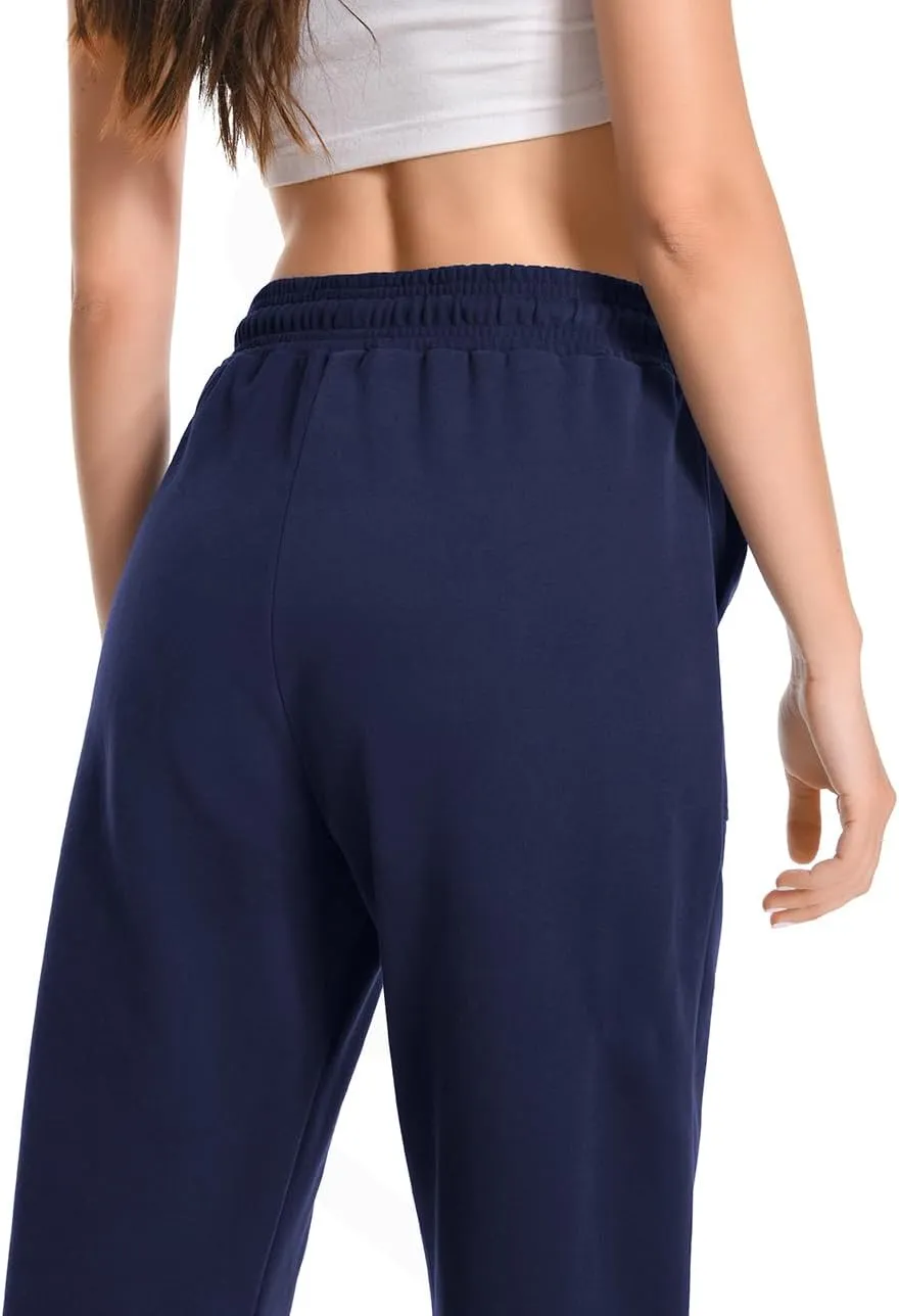 Auriviz Widen Waistband Sweat Pants for Women Exposed Pockets Lounge Sweatpants Straight Leg Pants 29 Inseam