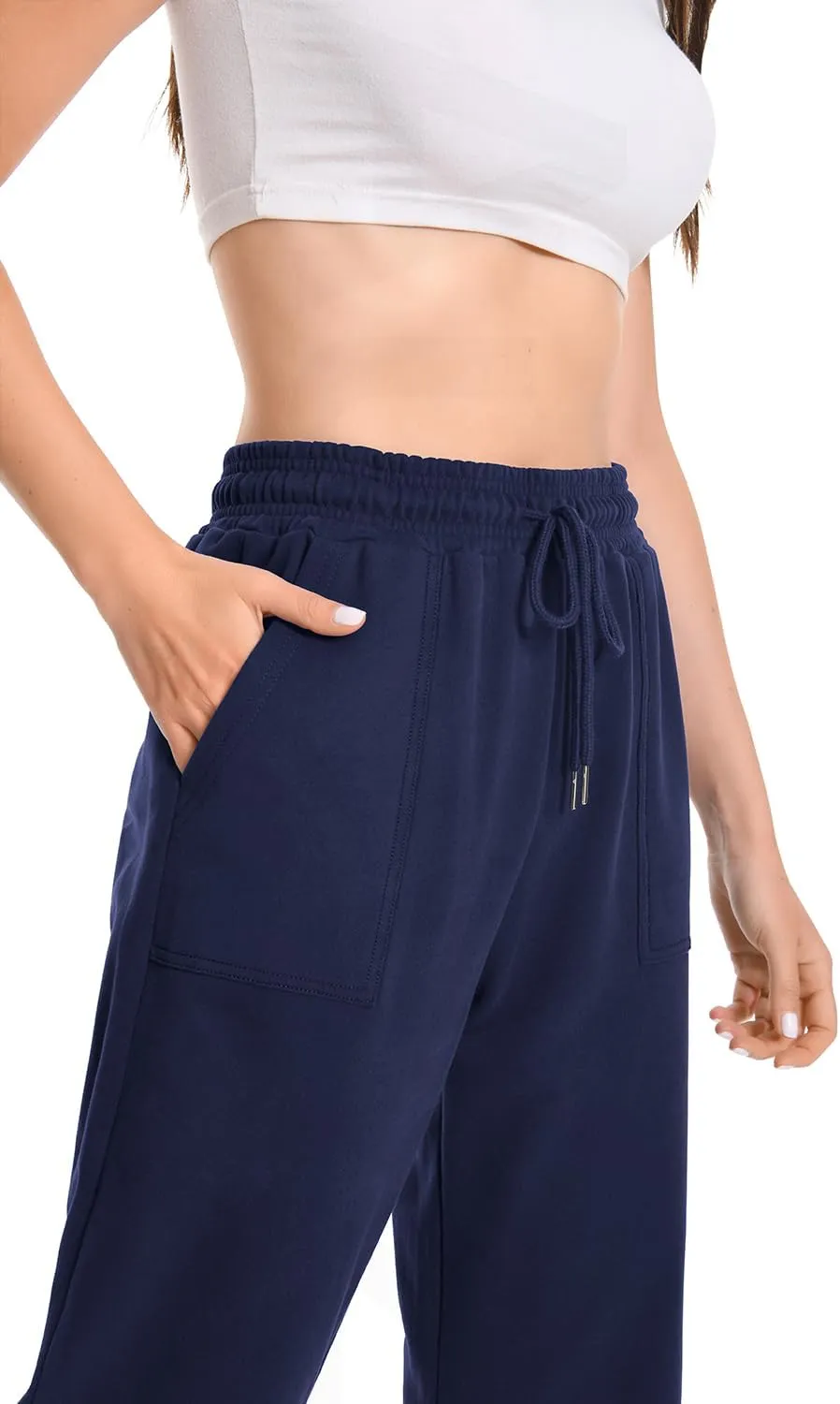 Auriviz Widen Waistband Sweat Pants for Women Exposed Pockets Lounge Sweatpants Straight Leg Pants 29 Inseam