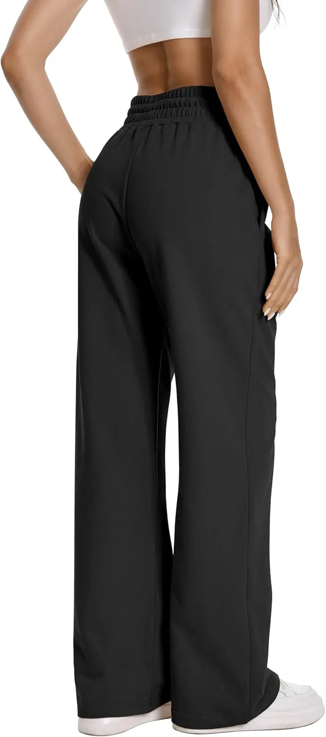 Auriviz Womens High Waisted Drawstring Sweatpants Straight Leg Pants Side Hidden Pockets Sweat Pants 30 Inseam