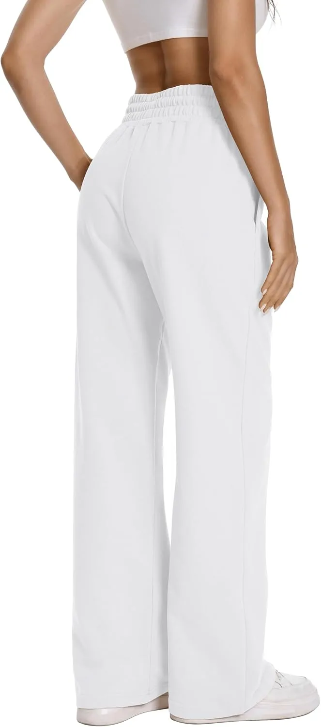 Auriviz Womens High Waisted Drawstring Sweatpants Straight Leg Pants Side Hidden Pockets Sweat Pants 30 Inseam