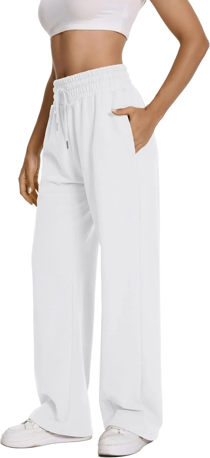 Auriviz Womens High Waisted Drawstring Sweatpants Straight Leg Pants Side Hidden Pockets Sweat Pants 30 Inseam