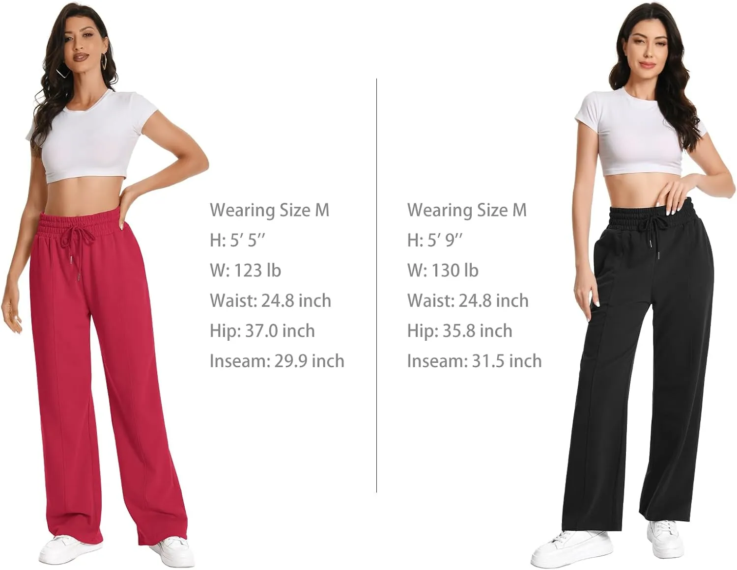 Auriviz Womens High Waisted Drawstring Sweatpants Straight Leg Pants Side Hidden Pockets Sweat Pants 30 Inseam