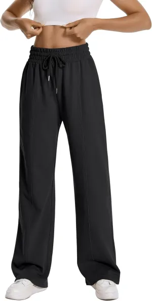 Auriviz Womens High Waisted Drawstring Sweatpants Straight Leg Pants Side Hidden Pockets Sweat Pants 30 Inseam