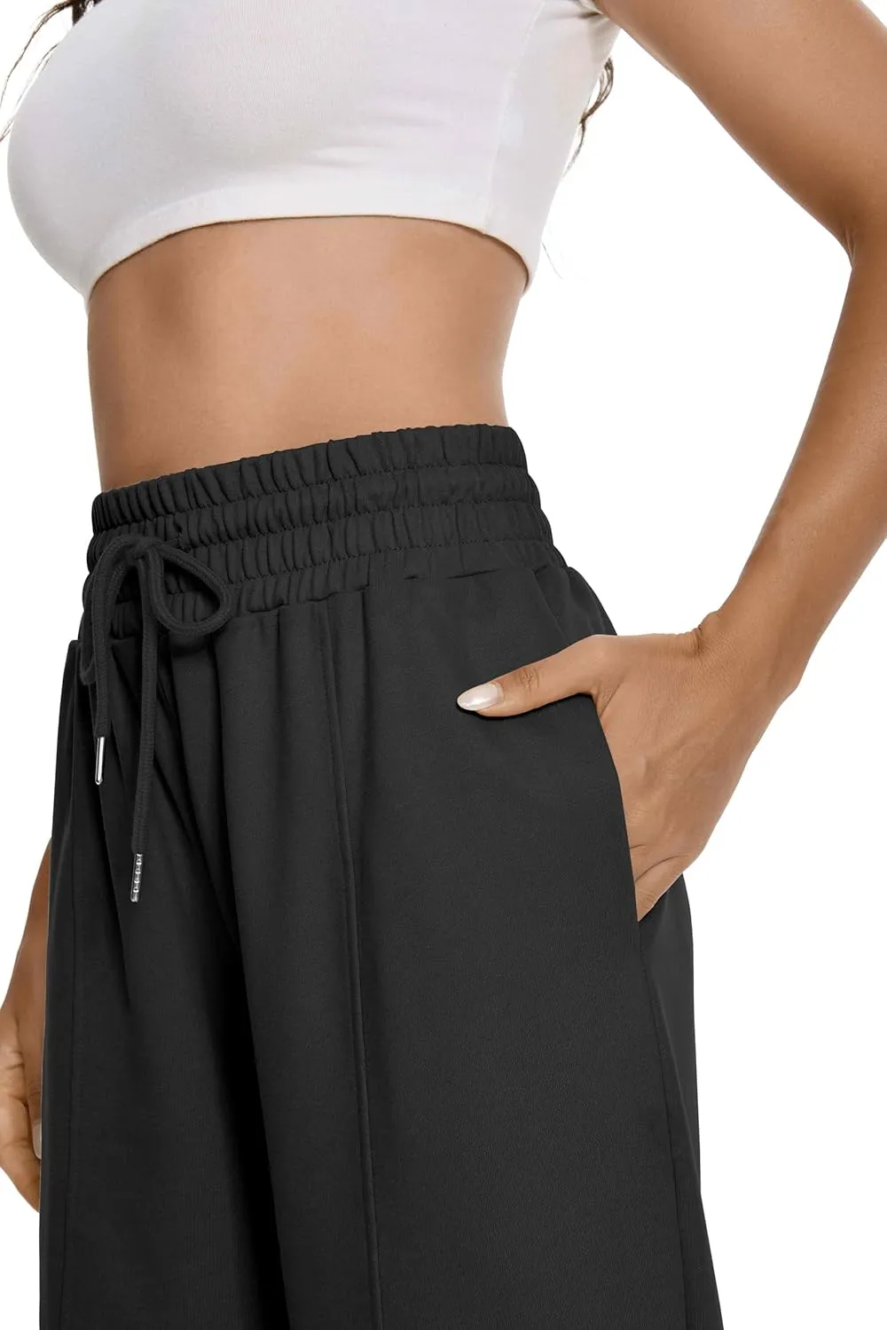 Auriviz Womens High Waisted Drawstring Sweatpants Straight Leg Pants Side Hidden Pockets Sweat Pants 30 Inseam
