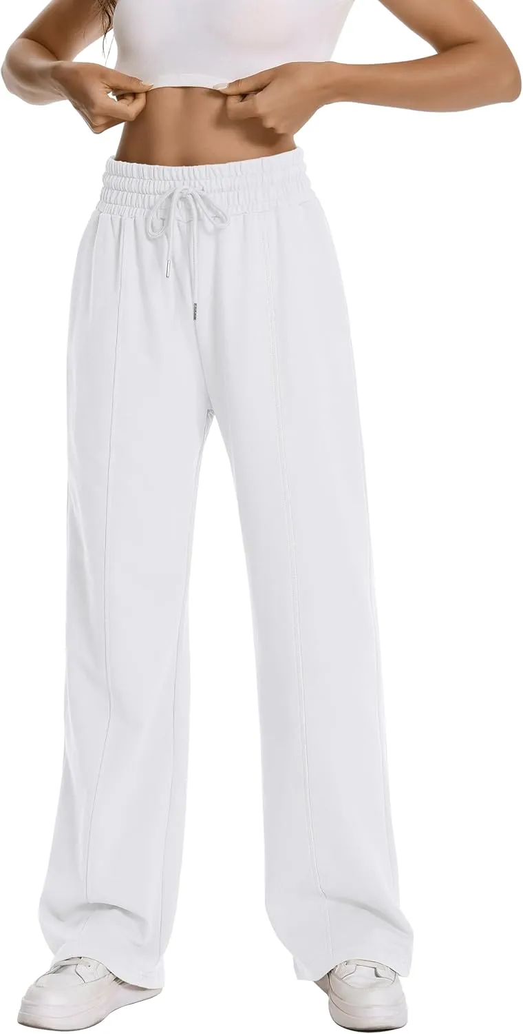 Auriviz Womens High Waisted Drawstring Sweatpants Straight Leg Pants Side Hidden Pockets Sweat Pants 30 Inseam