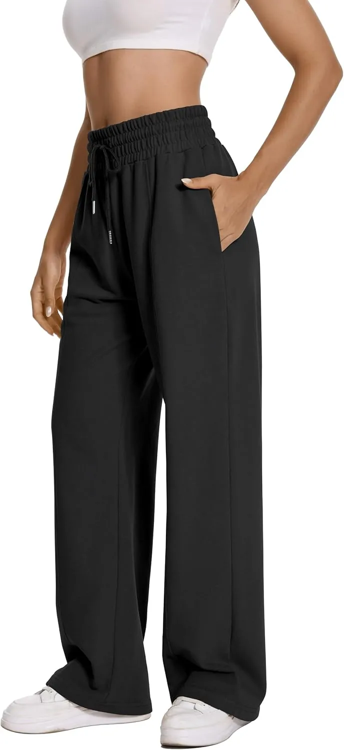 Auriviz Womens High Waisted Drawstring Sweatpants Straight Leg Pants Side Hidden Pockets Sweat Pants 30 Inseam