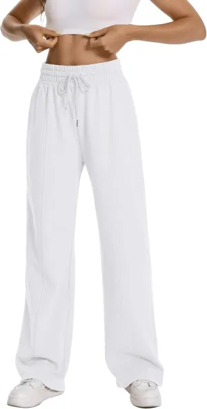 Auriviz Womens High Waisted Drawstring Sweatpants Straight Leg Pants Side Hidden Pockets Sweat Pants 30 Inseam