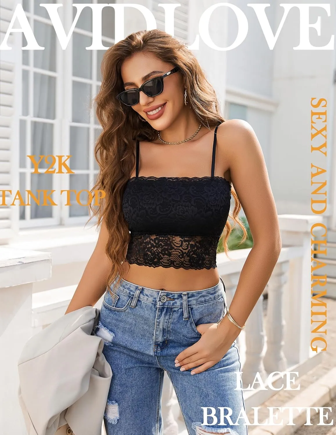 Avidlove Bralettes for Women Lace Spaghetti Strap Tank Top Tube Slim Basic Camisole