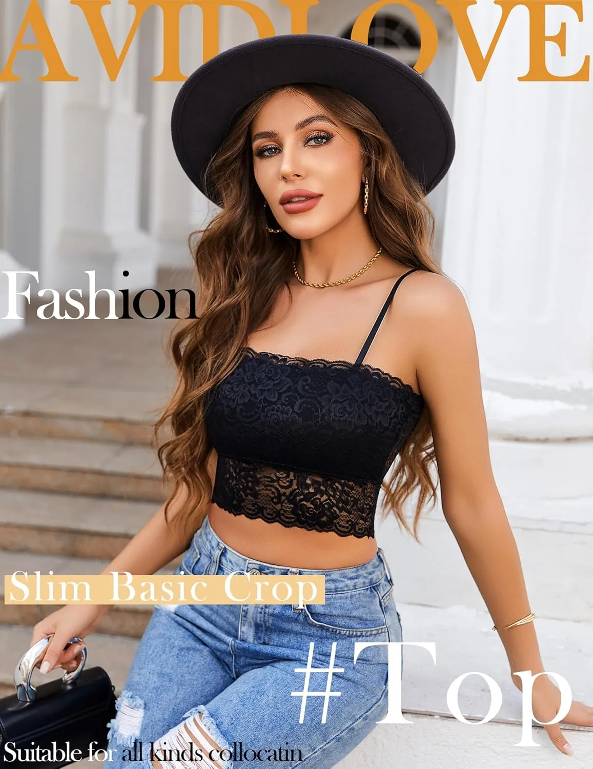 Avidlove Bralettes for Women Lace Spaghetti Strap Tank Top Tube Slim Basic Camisole