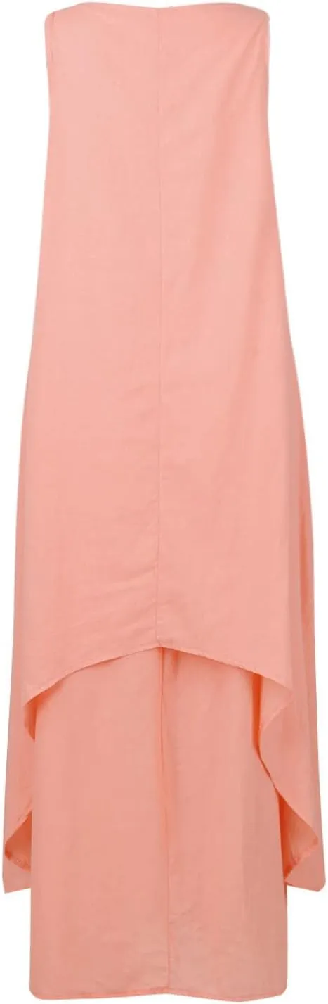 Aymnlox Sundresses for Women 2023 Trendy Casual Cotton Linen Sleeveless Tank Dress with Pockets Summer Double Layer Dresses