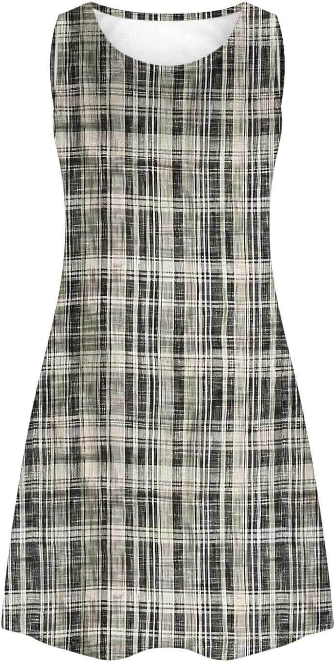 Beach Sundress for Women Summer Casual Sleeveless Tank Dress Floral Print Swing A-Line Dress Vaccation Outfits