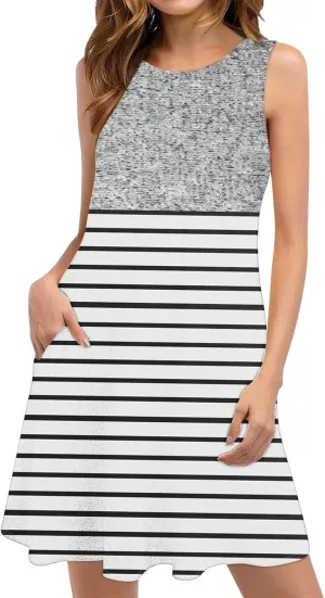 Beach Sundress for Women Summer Casual Sleeveless Tank Dress Floral Print Swing A-Line Dress Vaccation Outfits
