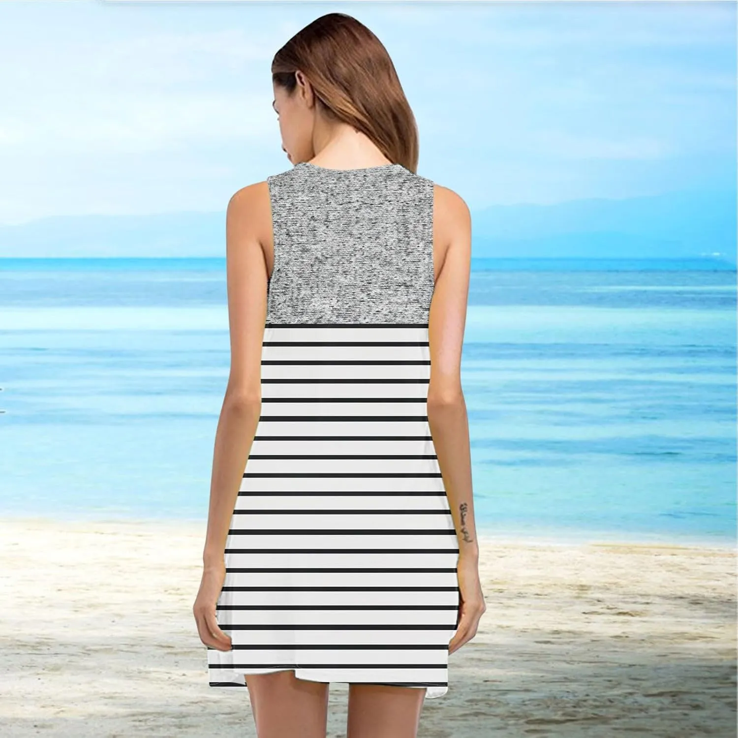 Beach Sundress for Women Summer Casual Sleeveless Tank Dress Floral Print Swing A-Line Dress Vaccation Outfits