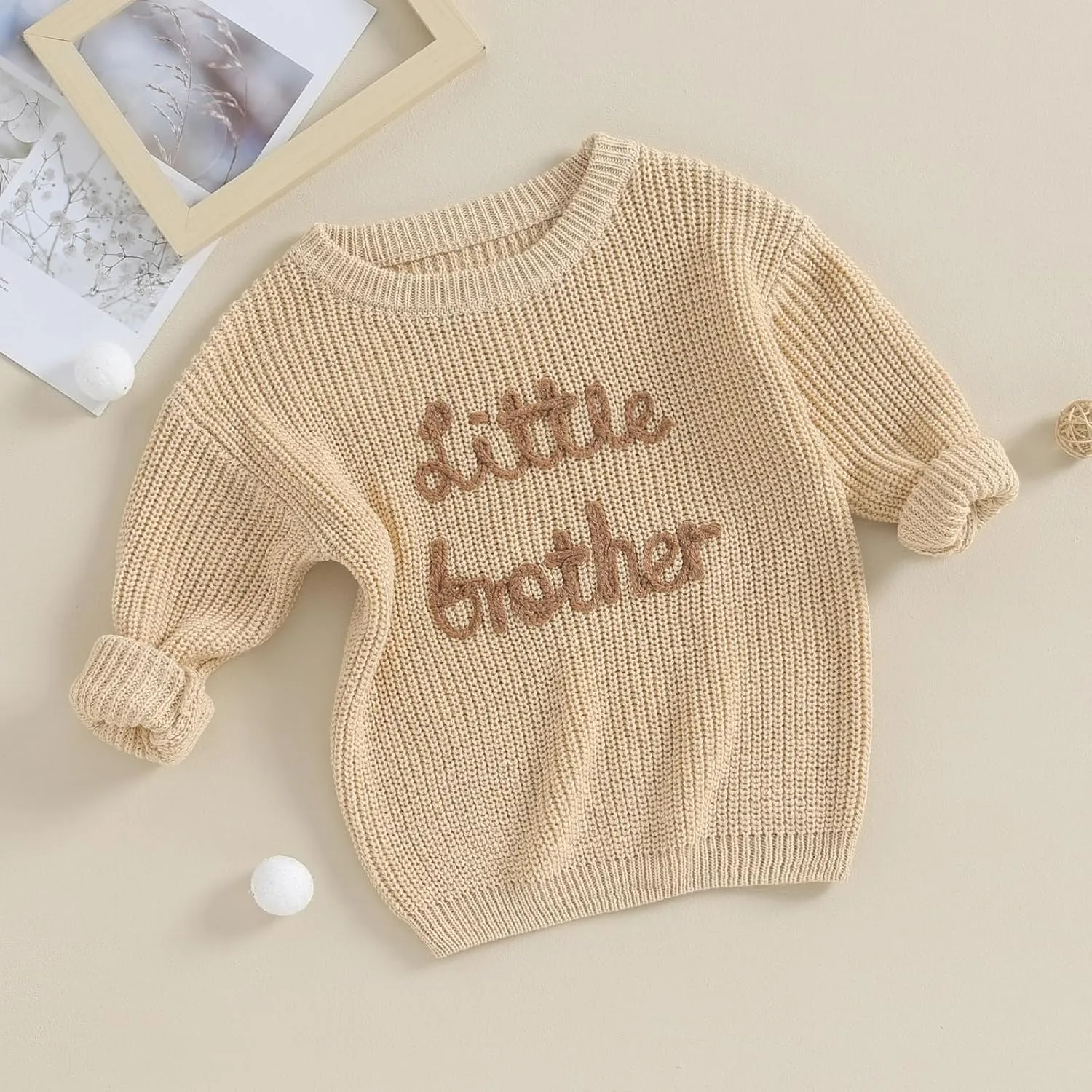 Big Brother Little Brother Matching Sweaters Baby Boy Letter Embroidery Crew Neck Long Sleeve Knitted Pullovers