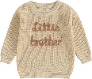 Big Brother Little Brother Matching Sweaters Baby Boy Letter Embroidery Crew Neck Long Sleeve Knitted Pullovers
