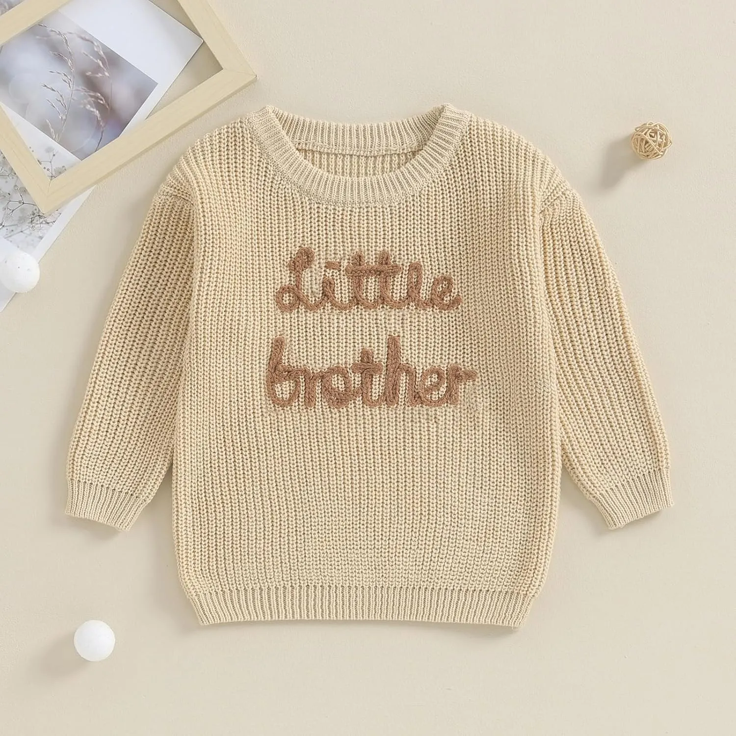 Big Brother Little Brother Matching Sweaters Baby Boy Letter Embroidery Crew Neck Long Sleeve Knitted Pullovers