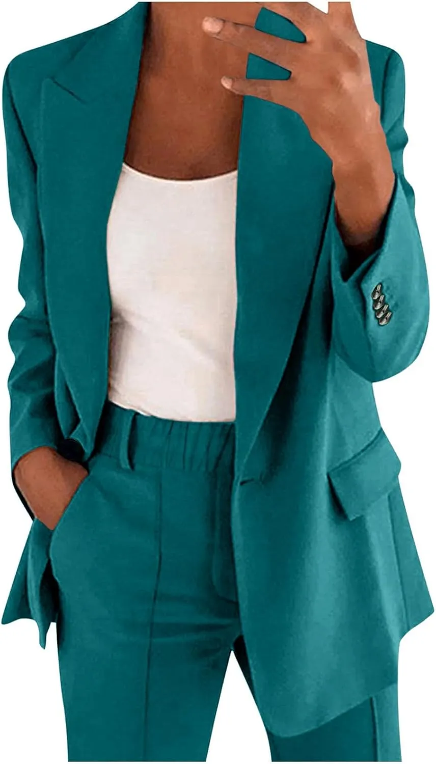 Blazer Sets Women 2 Piece Outfits Pants Suits Business Slim Fit Dressy Pantsuit Long Sleeve Wide Leg Work Office Style Jacket